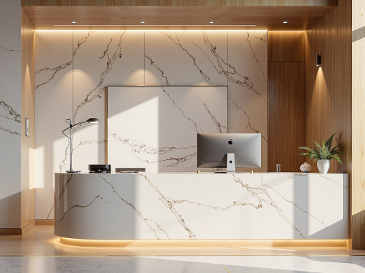 公司前台接待区域，现代化办公环境，工作人员正在为客户服务，展现专业服务态度